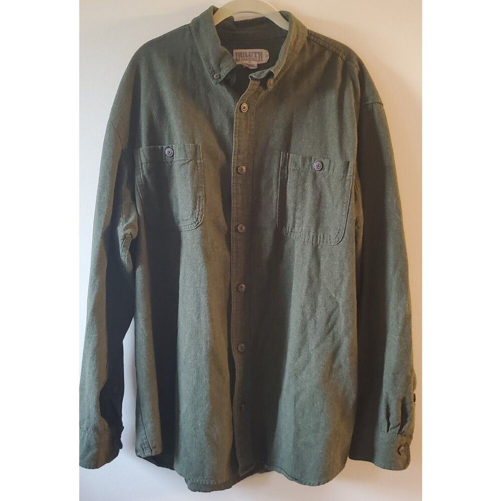 Duluth Trading Mens Heavy Cotton Army Green Button Up Shirt Size XL Gorpcore